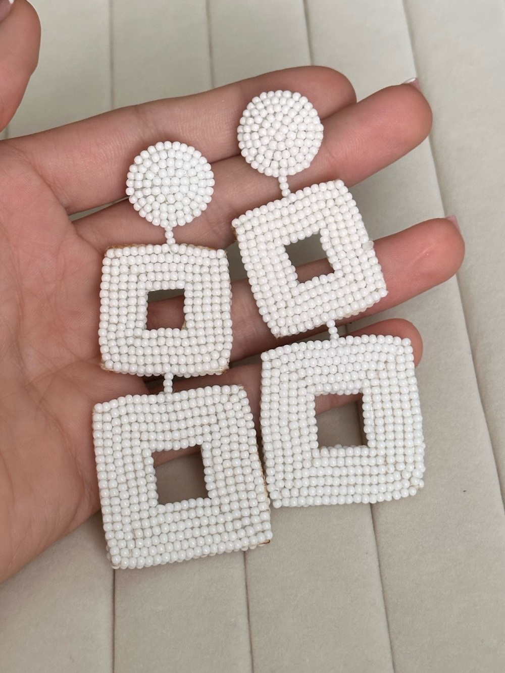 Free People White Beaded Triple-Square Drop Earrings